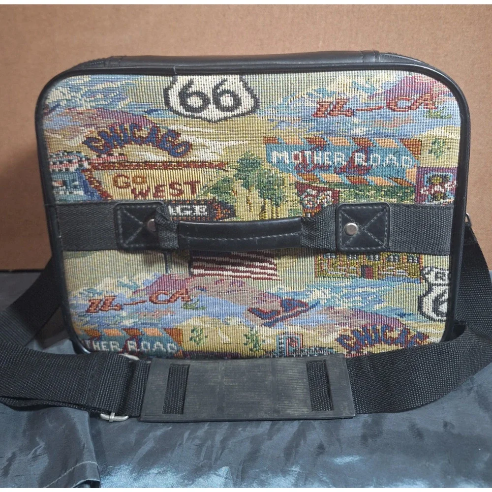 VTG Pioneer Express Route 66 Tapestry Travel Makeup Hard Suit Case Bag &Mirror